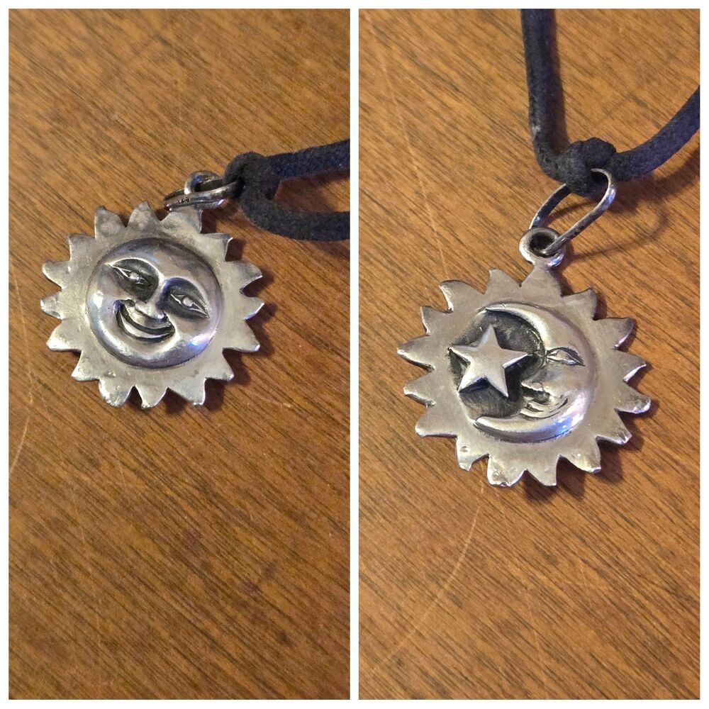 VTG BOMA Sterling Silver Double-sided Celestial Sun Pendant Adjustable Cord